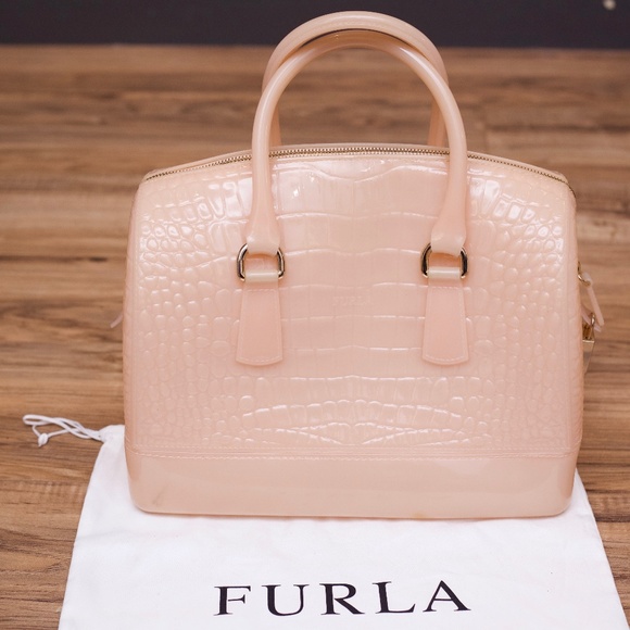 Furla Handbags - Furla Crocodile Candy Peach Medium Handbag